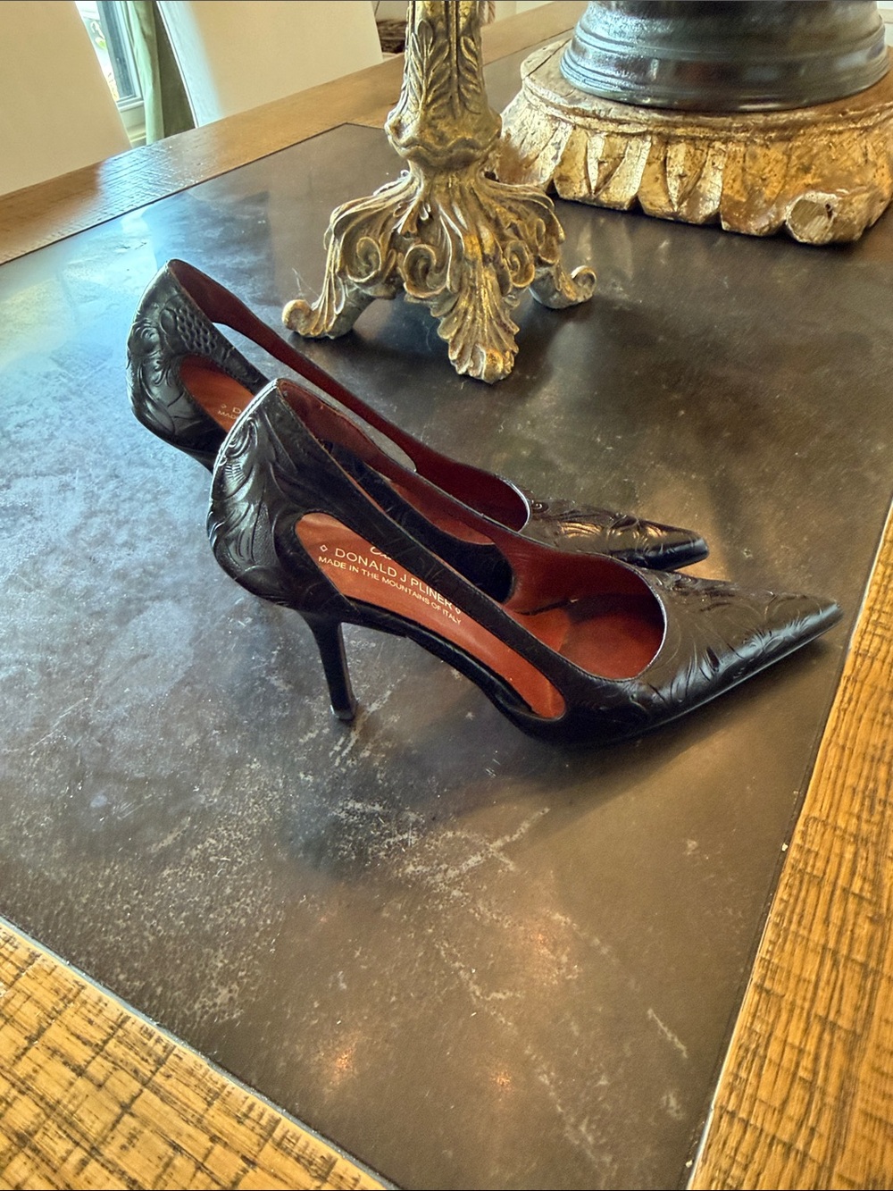 Donald J. Pliner Black Embossed Leather Pointed Toe Slingbacks - Picture 4 of 6